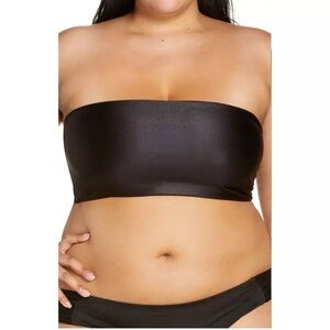Good American Better Band Black High Shine Bandeau Bikini Top Sz 4 (XL)